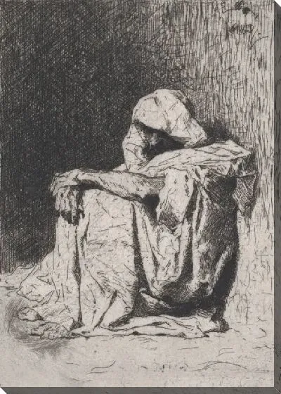 Картина Арабский мужчина сидит на земле с частично прикрытой головой