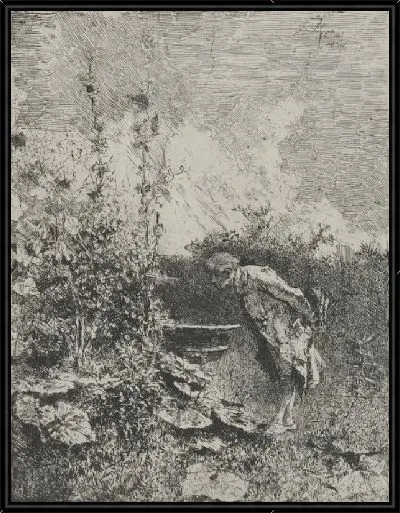 Картина Ботаник: мужчина в саду осматривает его содержимое