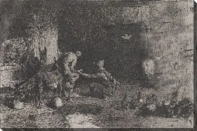 Картина Слева мароканский кузнец в сопровождении еще одной фигуры ухаживающей за копытом мула