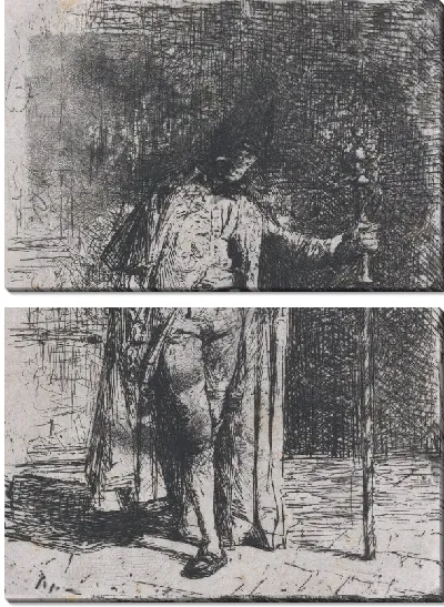 Картина Мастер церемоний, мужчина, стоящий лицом к зрителю, с посохом в левой руке