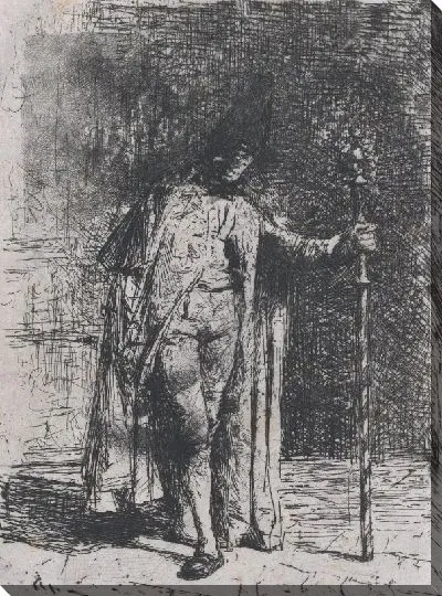 Картина Мастер церемоний, мужчина, стоящий лицом к зрителю, с посохом в левой руке