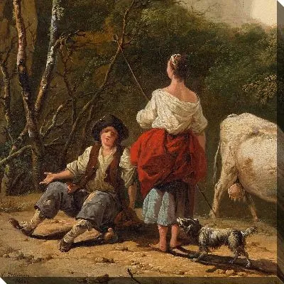 Картина Пейзаж с пастухами у ручья