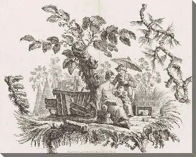 Картина Китайские дома и фигуры. Сюита из шести принтов №4