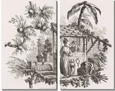 Китайские дома и фигуры. Сюита из шести принтов №3