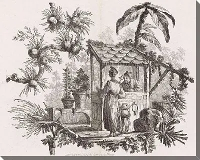 Китайские дома и фигуры. Сюита из шести принтов №3