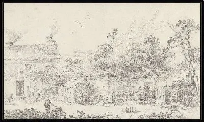 Картина Сельское жилье в лесистой местности