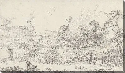 Картина Сельское жилье в лесистой местности