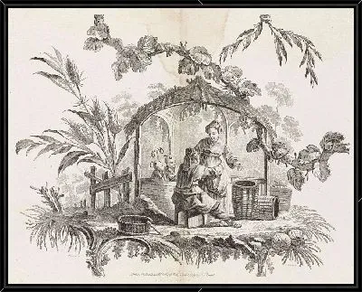 Картина Китайские дома и фигуры. Сюита из шести принтов. I. Инв. Ф. А. Aveline sc. Лондон от I. Pillement, парижский шез Басан