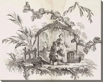 Картина Китайские дома и фигуры. Сюита из шести принтов. I. Инв. Ф. А. Aveline sc. Лондон от I. Pillement, парижский шез Басан