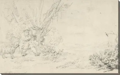 Пейзаж с сидящим пастухом и собакой