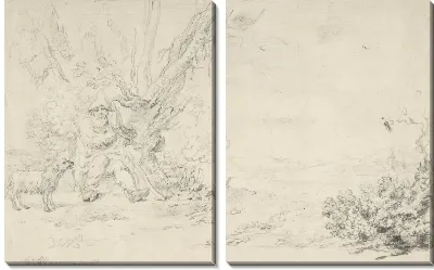 Пейзаж с сидящим пастухом и собакой