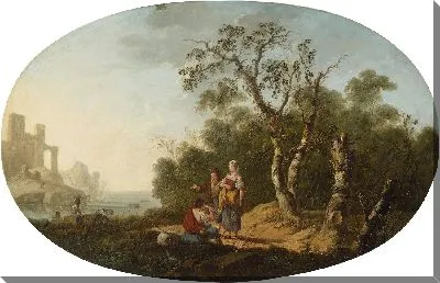 Картина Морское побережье с пастухами и руинами на заднем плане