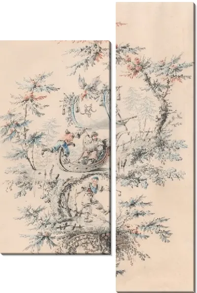 Картина Китайская фантазия с фигуристами и экзотической фигурой на ледяной лодке