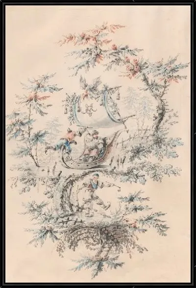 Картина Китайская фантазия с фигуристами и экзотической фигурой на ледяной лодке