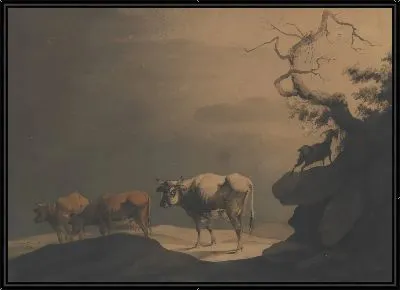 Картина Коровы и коза в пейзаже