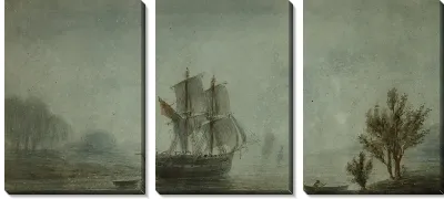 Картина Прибрежный пейзаж с парусниками