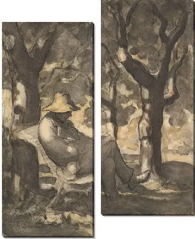 Картина Человек, читающий в саду (ректо); Предварительный эскиз для человека, читающего в саду (на обороте)