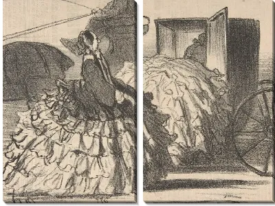 Картина Дамы из полмира, но без юбок, из Actualités, опубликованной в Le Charivari, 11 мая 1855 г.