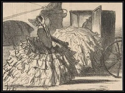 Картина Дамы из полмира, но без юбок, из Actualités, опубликованной в Le Charivari, 11 мая 1855 г.