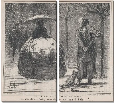 Картина Кринолин в снежную погоду, из Croquis d'Hiver, опубликован в Le Charivari, 13 ноября 1858 г.
