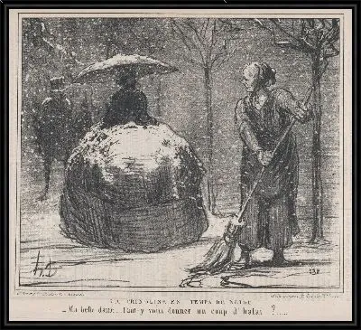 Картина Кринолин в снежную погоду, из Croquis d'Hiver, опубликован в Le Charivari, 13 ноября 1858 г.