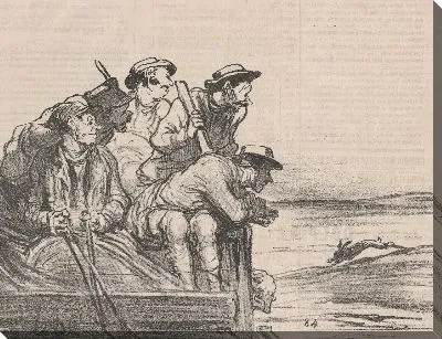 Картина Этот несчастный заяц, должно быть, устал бегать так же рядом с дилижансом ... из книги Крокис де Шассе, опубликованной в Le Charivari, 29 сентября 1859 г.