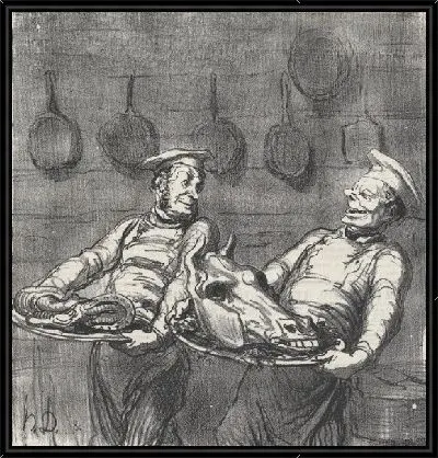 Банкет из конины, из «Новостей дня», опубликованный в Le Charivari, 29 марта 1865 г.