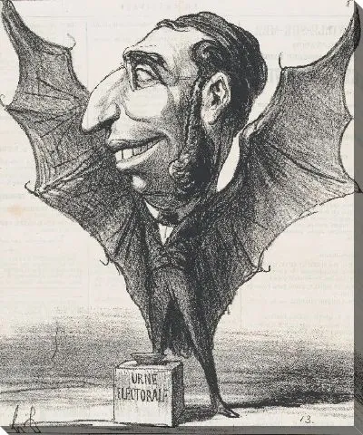 Картина Я птица, вижу мои крылья. Я - летучая мышь, да здравствуют крысы (La Fontaine) из «Новостей дня», опубликованные в Le Charivari, 24 марта 1869 г.