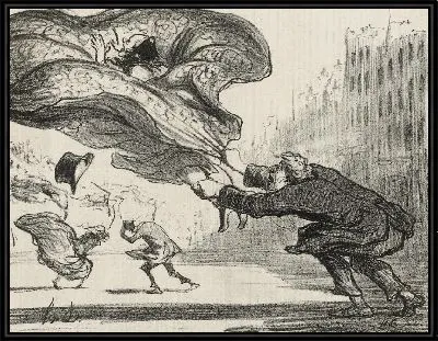 Опасность ношения юбки во время ветров равноденствия (Опасность ношения пяльц во время внезапного весеннего шторма), табличка 383 из серии Actualités (Новости дня)