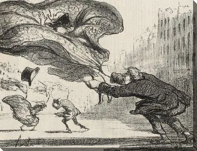 Опасность ношения юбки во время ветров равноденствия (Опасность ношения пяльц во время внезапного весеннего шторма), табличка 383 из серии Actualités (Новости дня)