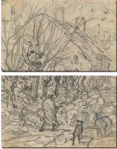 Картина Стадо овец перед фермерским домом