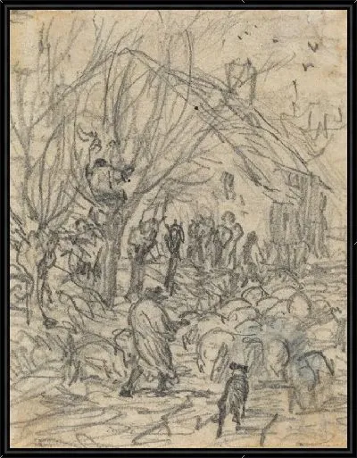 Картина Стадо овец перед фермерским домом