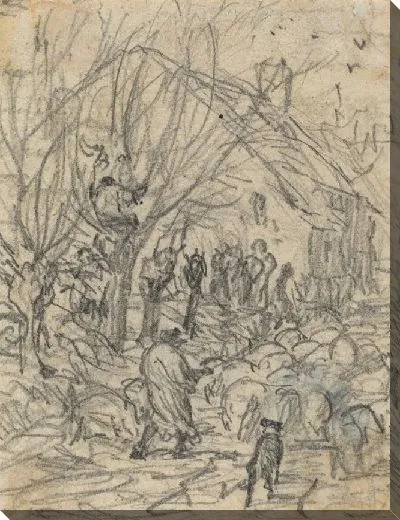 Картина Стадо овец перед фермерским домом