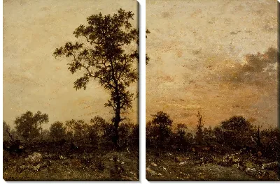 Картина Опушка леса, заходящее солнце