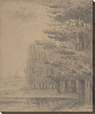 Картина Пейзаж (роща деревьев стоит возле реки)