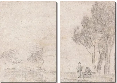 Разрушенный храм Минервы ?, Две фигуры на берегу реки