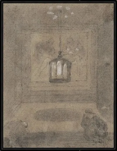 Картина Подземное святилище с двумя фигурами, стоящими на коленях перед Пьетой