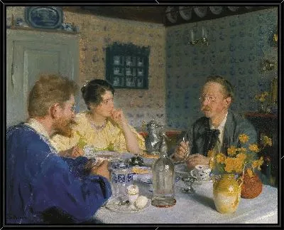 Картина Обед. Художник, его жена и писатель Отто Бензон 
