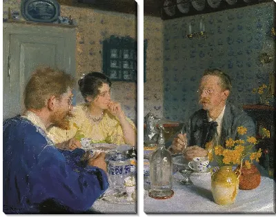 Обед. Художник, его жена и писатель Отто Бензон 