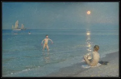 Мальчики купаются в Скагене. Летний вечер 