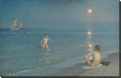 Мальчики купаются в Скагене. Летний вечер 