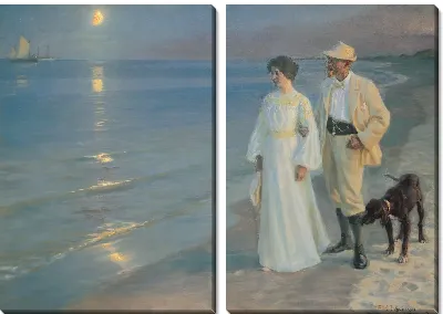 Летний вечер на пляже в Скагене. Художник и его жена. 