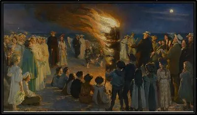 Костер накануне лета на пляже Скагена 