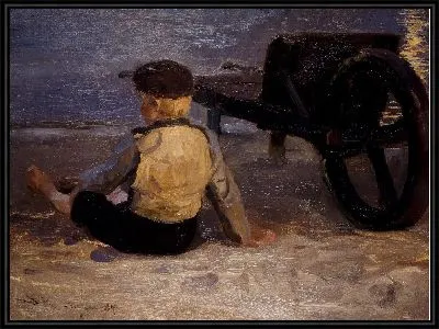 Картина Мальчик Фишер сидит возле тачки. Скаген Саут Бич 