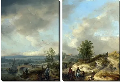 Картина Пейзаж с рекой (A Dune Landscape with a River and Many Figures)