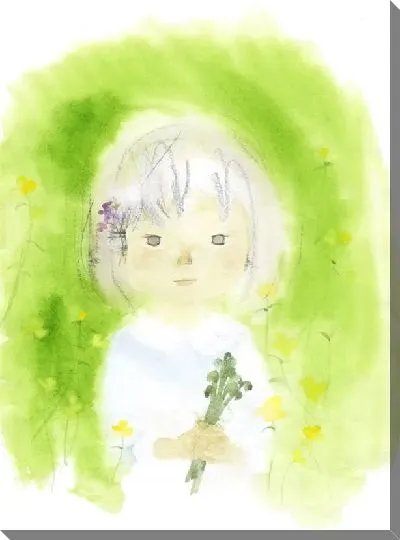 Картина Девочка держит кучу папоротников 