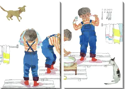 Мальчик умывает лицо 