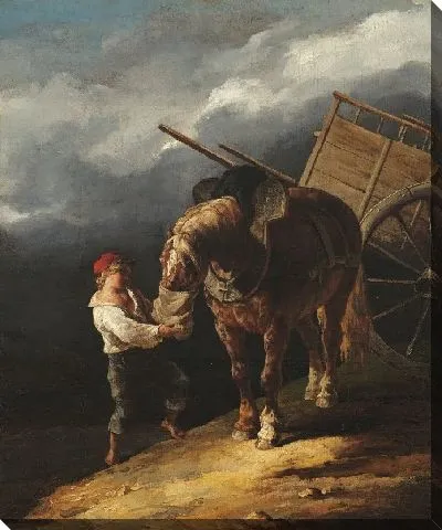 Картина Мальчик дает овес неторопливой лошади 