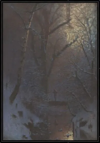 Картина Зимняя ночь Фигура на мосту 