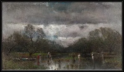 Пейзаж с моющими женщинами и рыбаками 